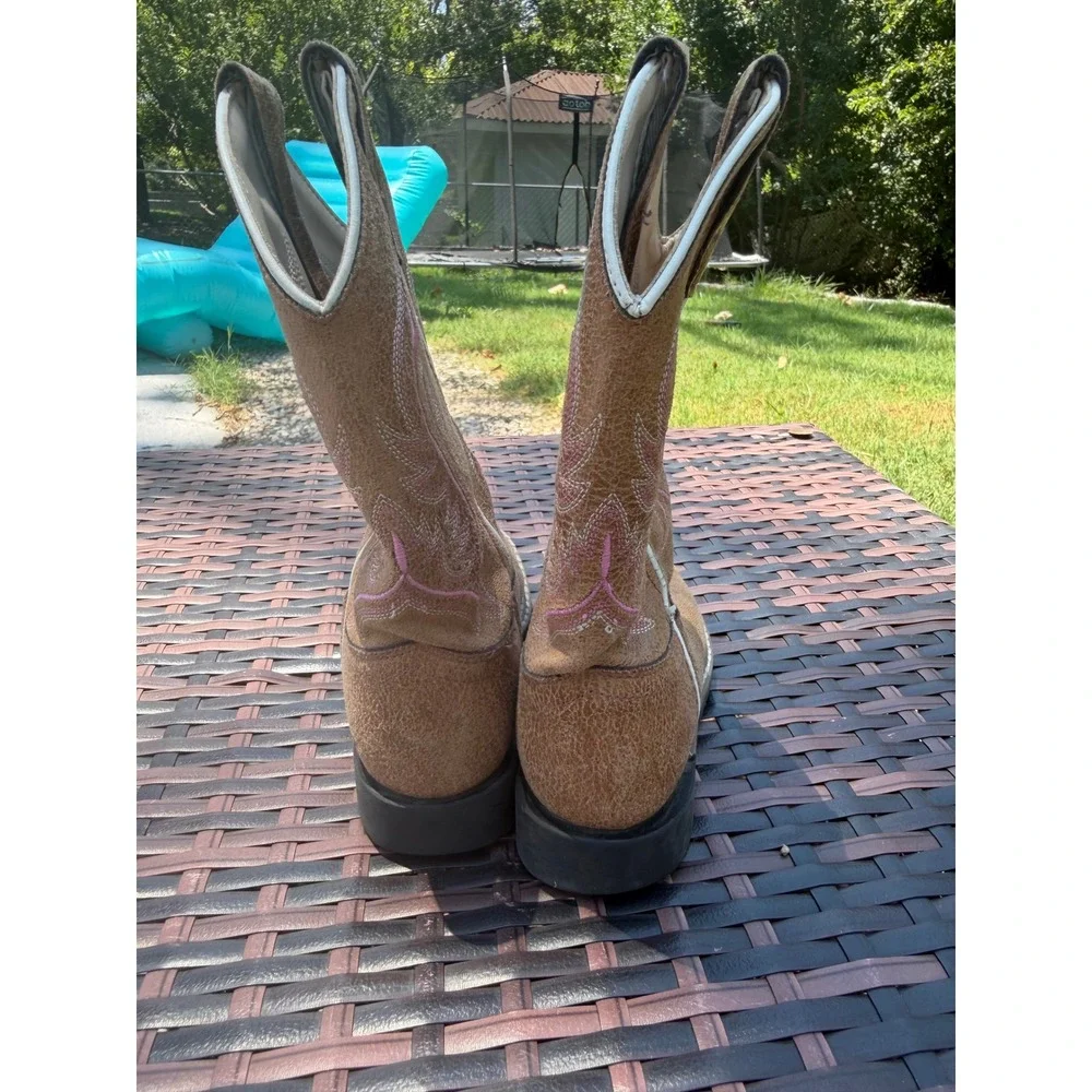BVB Kids Brown Pink Embroidered Square Toe Western Cowboy Boots Size 12 BVB9155